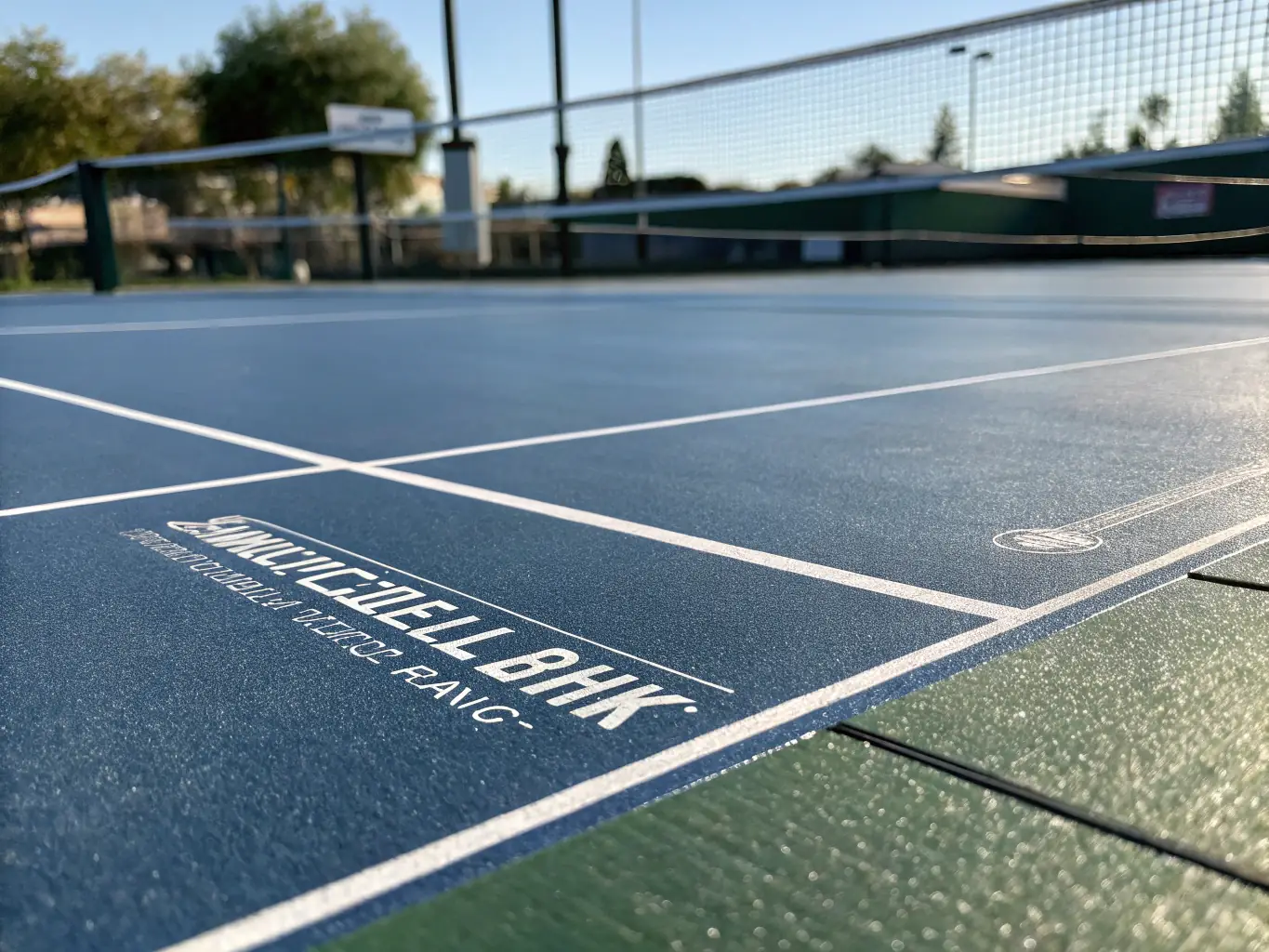 A close-up shot of pickleball equipment (paddle and ball) resting on a court line, symbolizing the accessibility and simplicity of the sport.